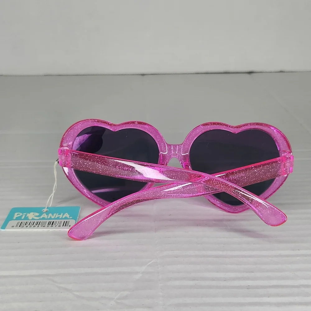 New Kidz Piranha 62076 Heart Shaped Pink Glitter Sunglasses UVA UVB Protection